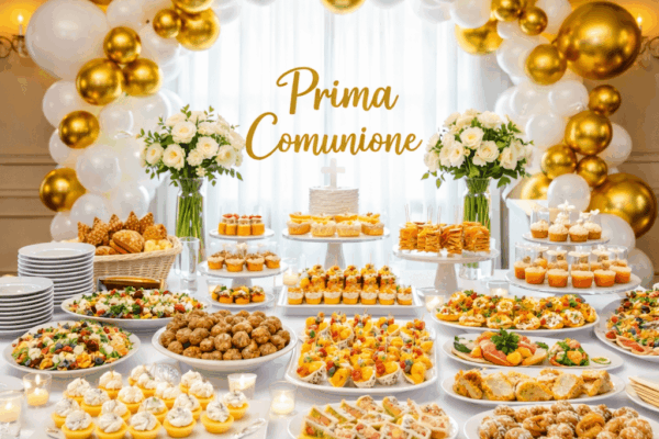 buffet-prima-comunione-allestimento-palloncini-bianco-oro