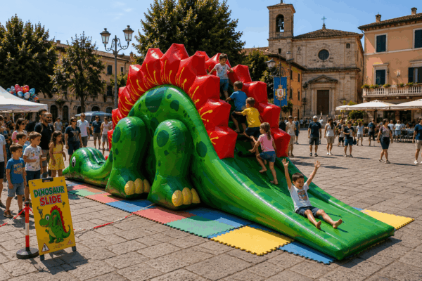 noleggio-gonfiabile-dinosauro-scivolo-piazza